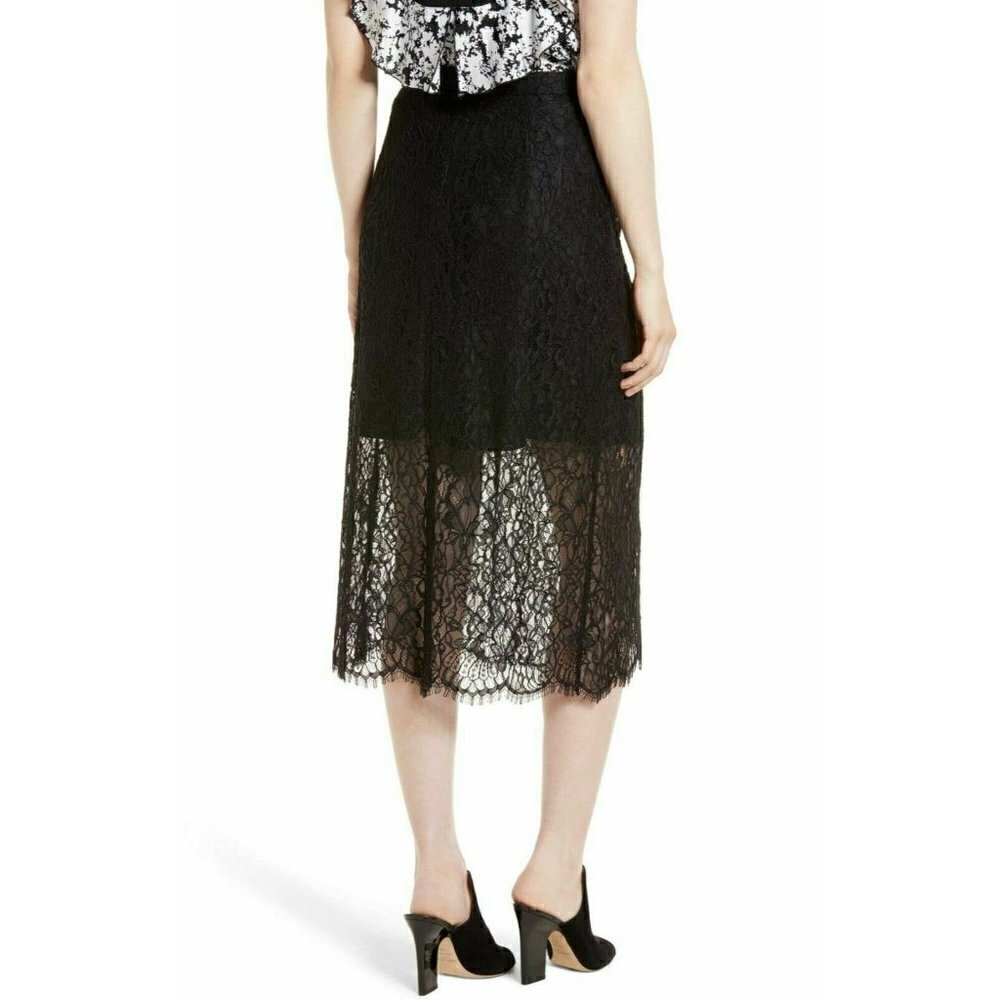 LEWIT Women's Black Lace Midi Skirt Size 6 $349 - Picture 2 of 13